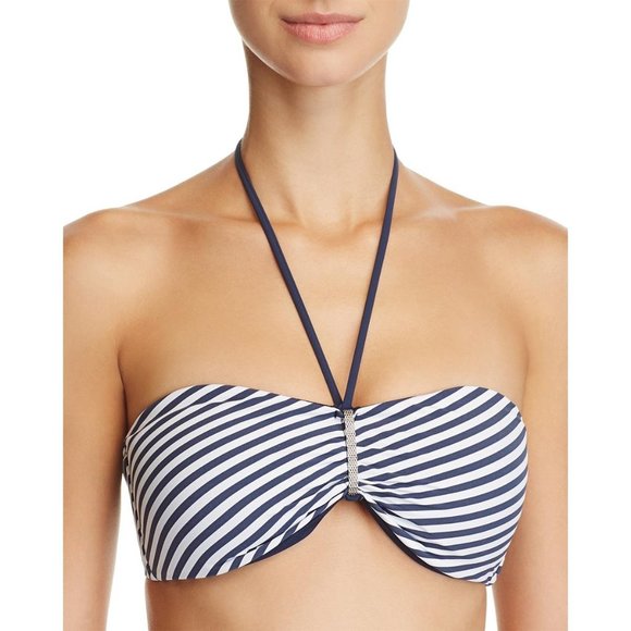 Heidi Klum Womens Sun Dappled Striped Embellished Swim Top  NWT Navy - Picture 1 of 3